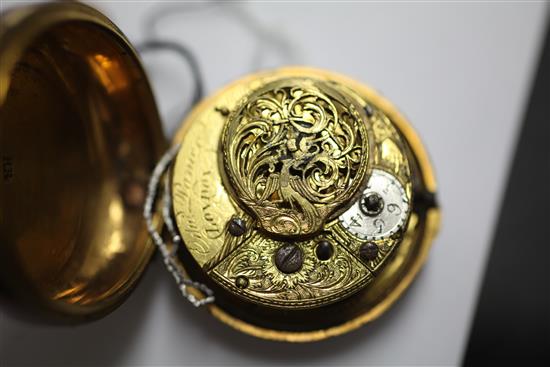 An early 19th century gilt metal pair cased keywind verge pocket watch by Edward Pamer, London,